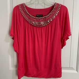 I.N. STUDIO Boho Silver Studded Bat Wing Top PS